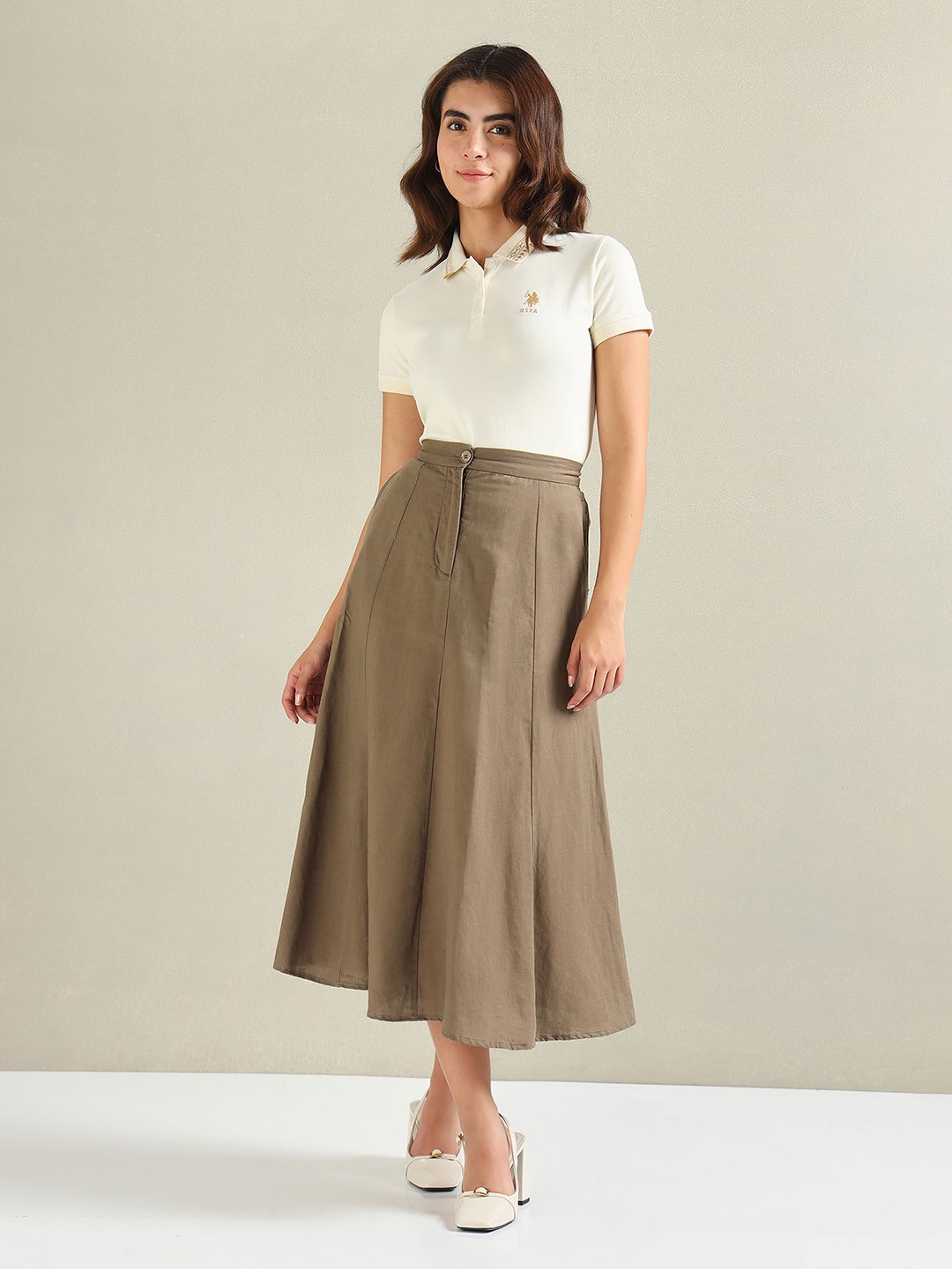 

U.S. Polo Assn. Women Polo Collar Casual T-shirt, Beige