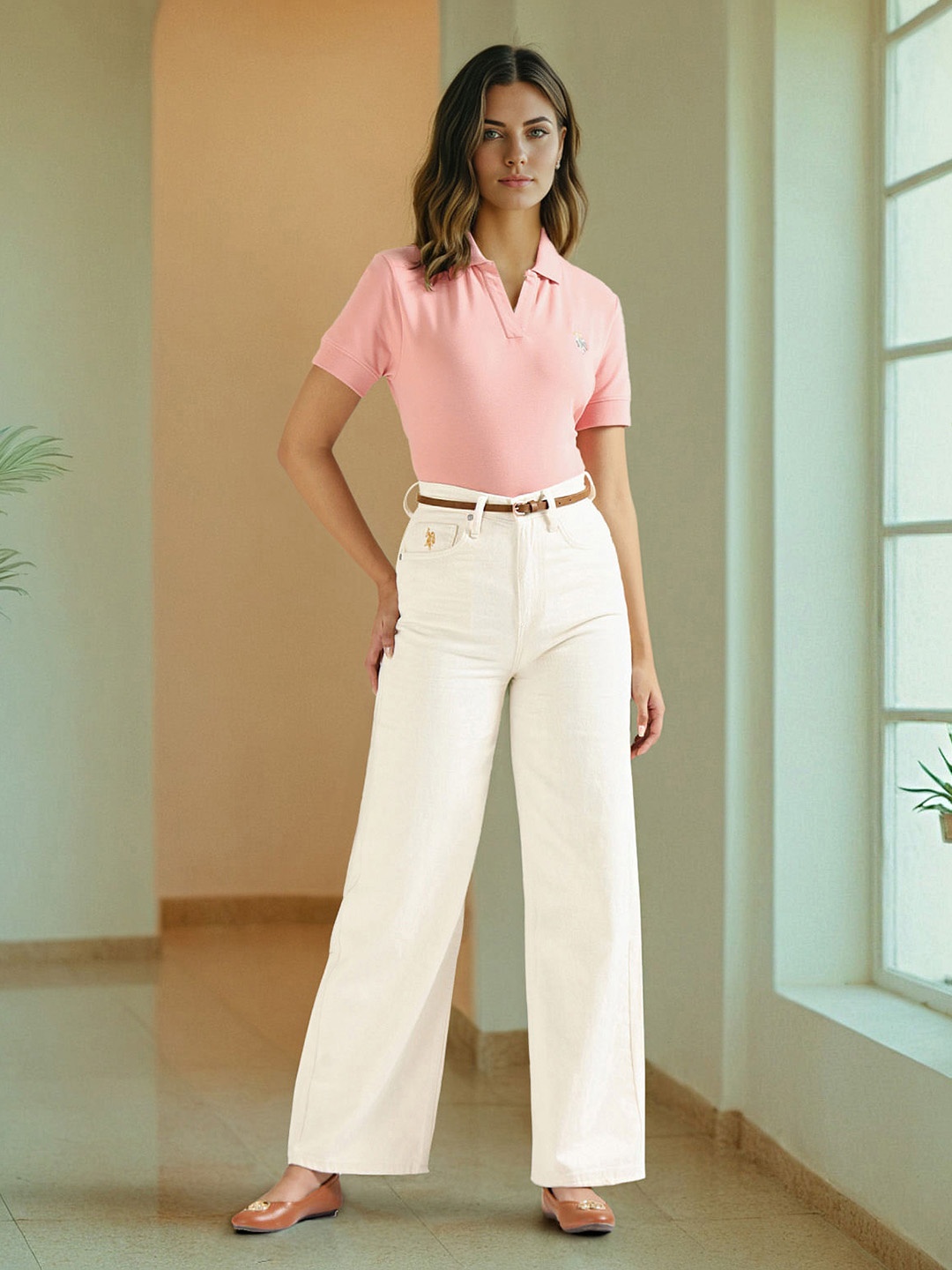 

U.S. Polo Assn. Women Polo Collar T-shirt, Pink