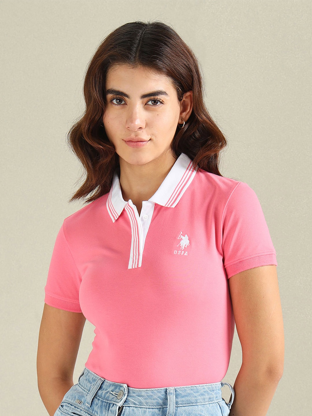 

U.S. Polo Assn. Women Polo Collar T-shirt, Pink