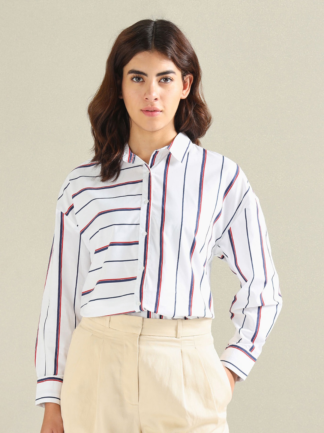 

U.S. Polo Assn. Women Striped Oversized Casual Shirt, White