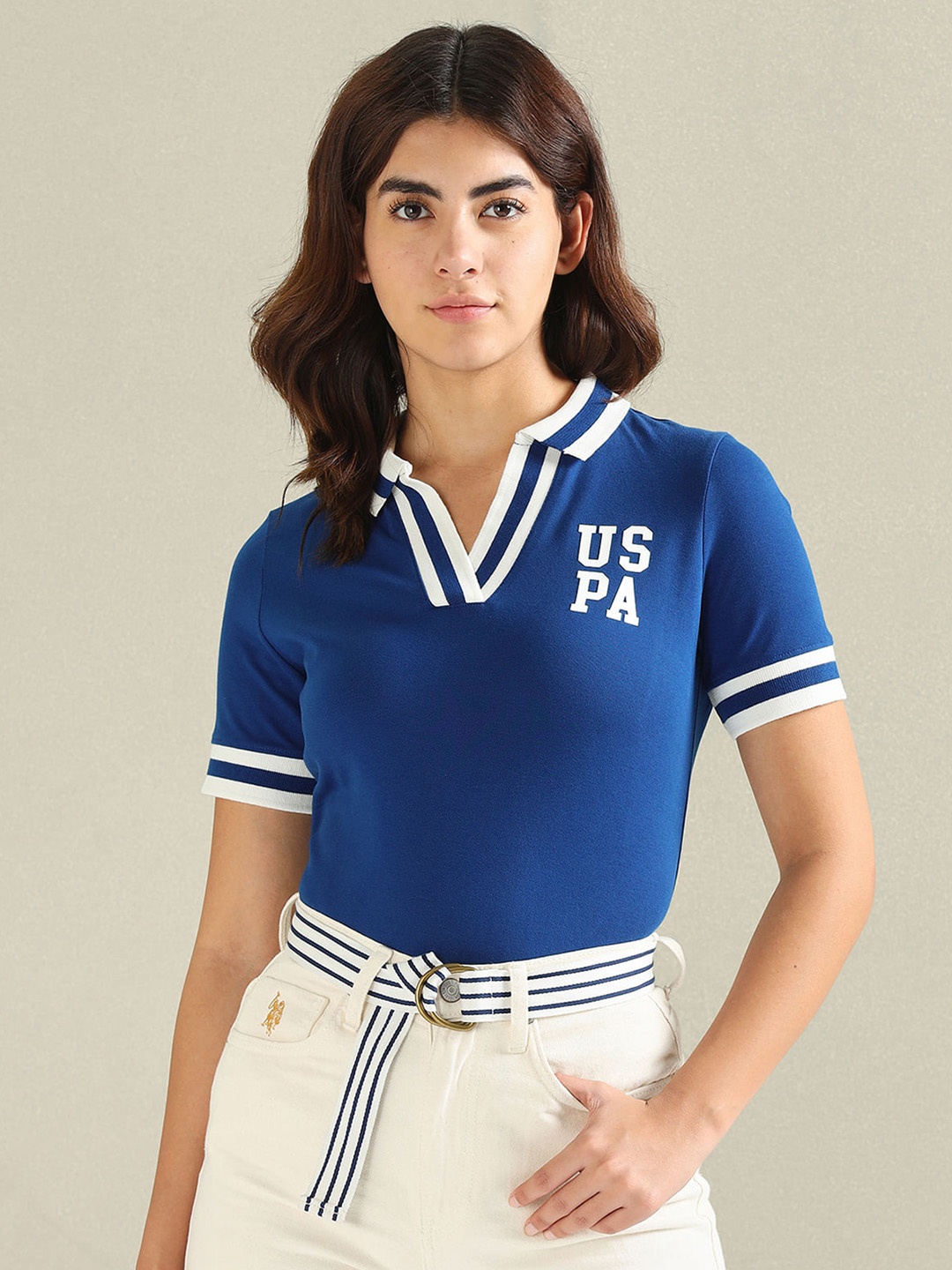 

U.S. Polo Assn. Women Polo Collar Short Sleeves T-shirt, Blue