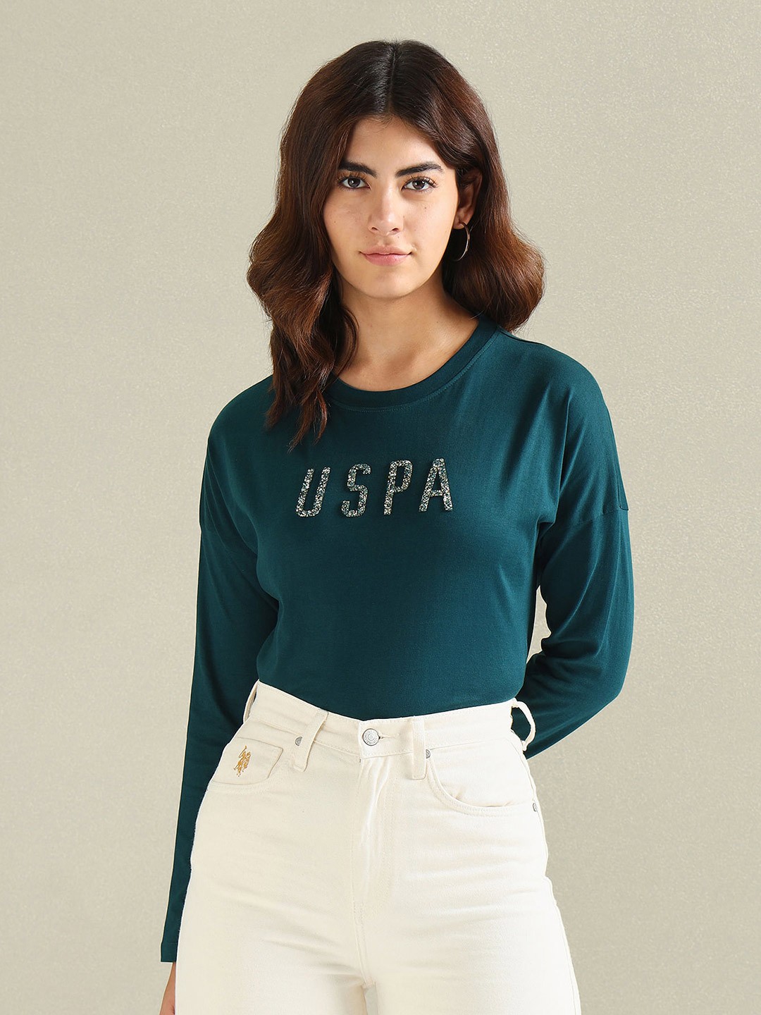 

U.S. Polo Assn. Women Typography Printed Long Sleeves T-shirt, Green