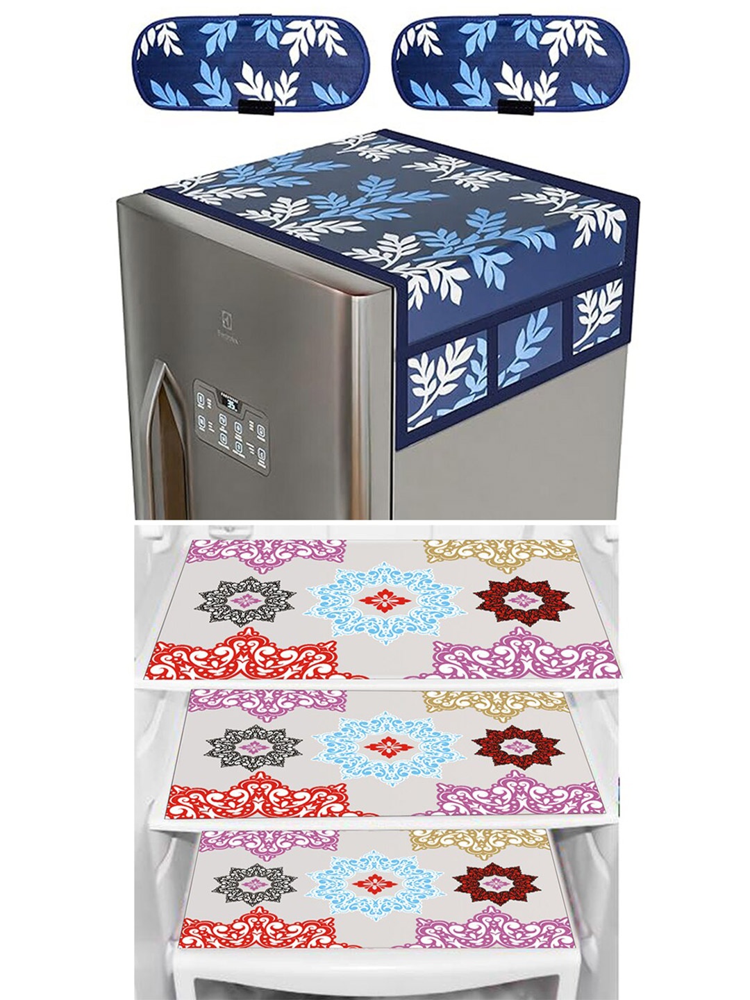 

Dakshya Industries 6 Pieces Blue Floral Printed Refrigerator Covers, Purple