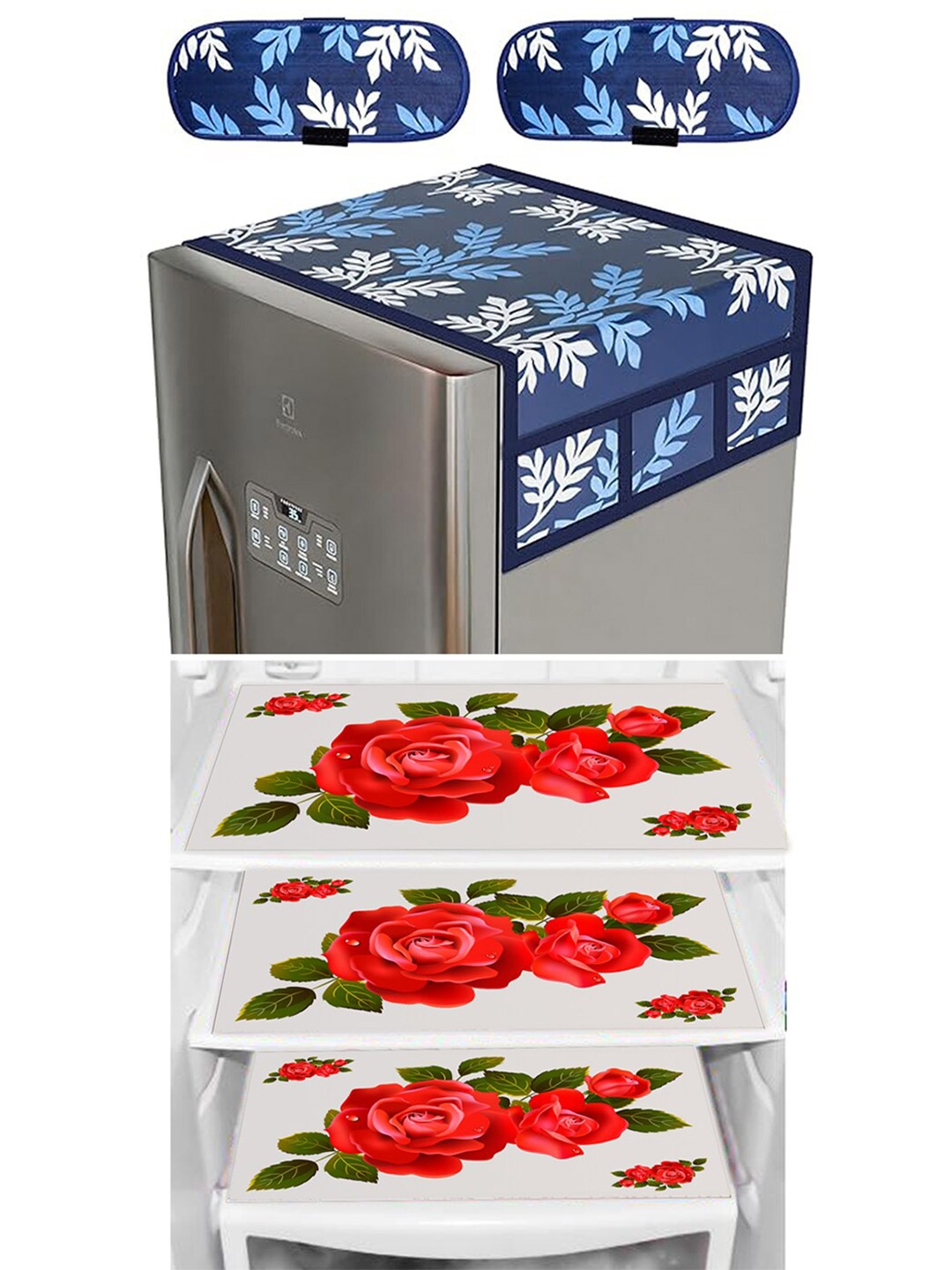 

Dakshya Industries 6 Pieces Floral Printed Refrigerator Covers, Blue