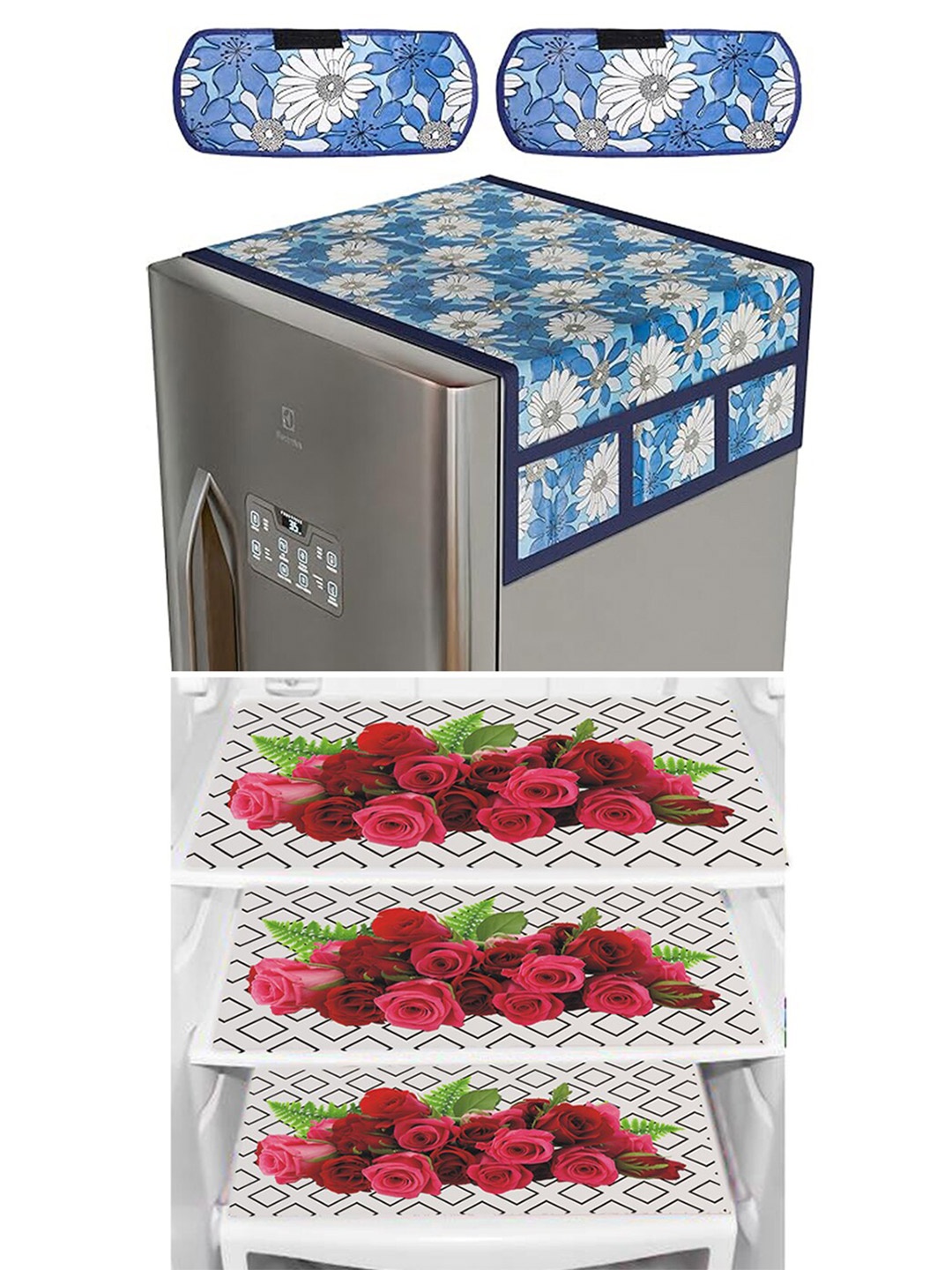 

Dakshya Industries 6 Pieces Blue Floral Printed Refrigerator Covers, White