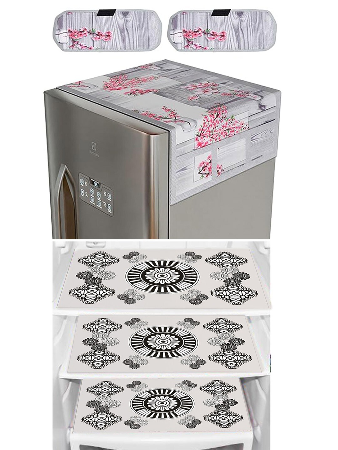 

Dakshya Industries 6 Pieces Pink & Grey Floral Printed Refrigerator Covers