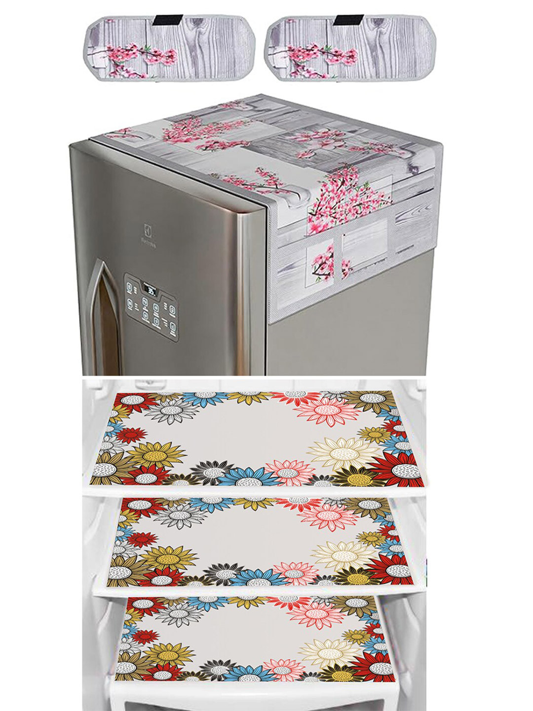 

Dakshya Industries 6 Pieces Grey & Pink Floral Printed Refrigerator Covers