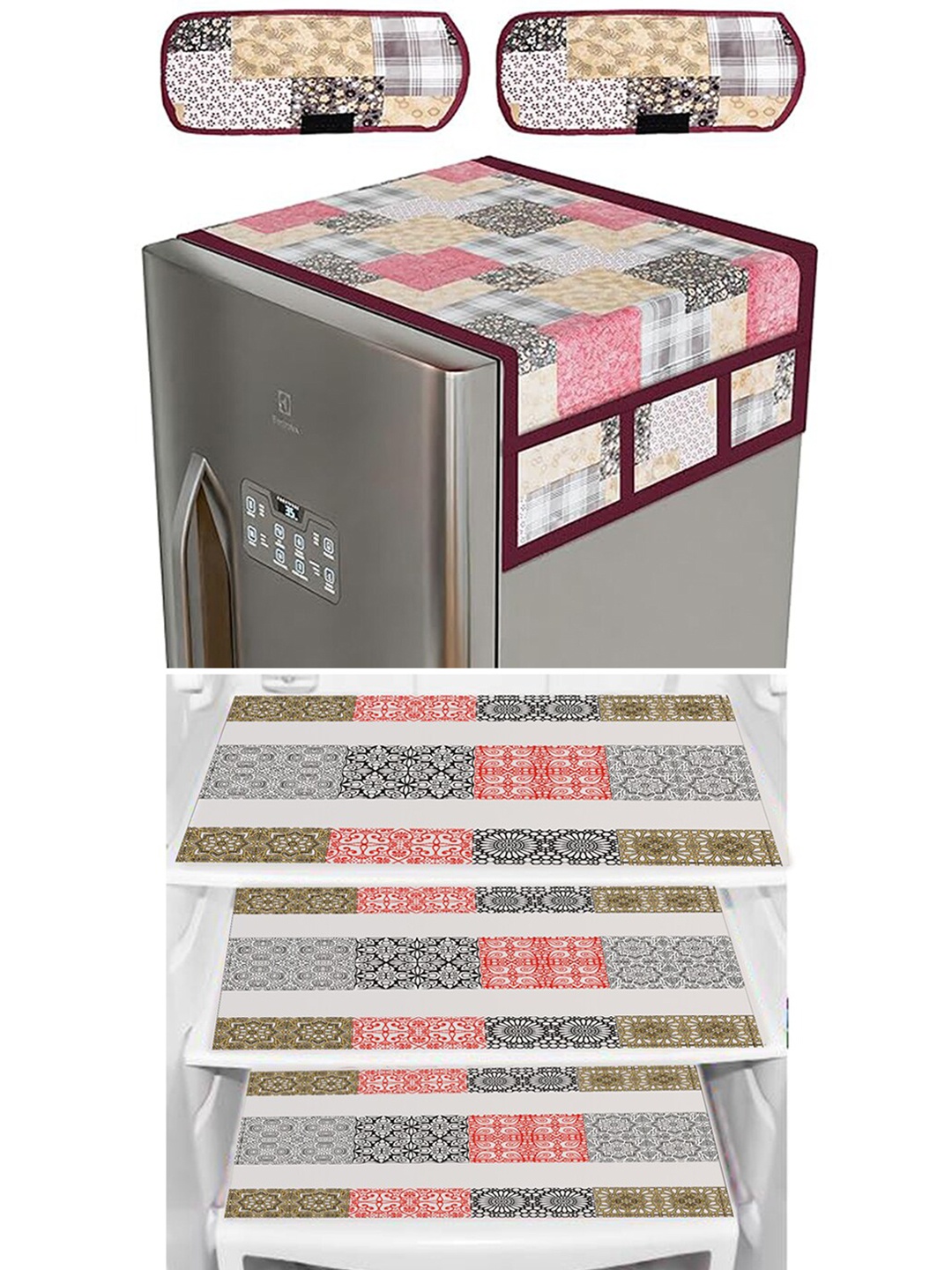 

Dakshya Industries 6 Pieces Beige & Pink Floral Printed Refrigerator Covers