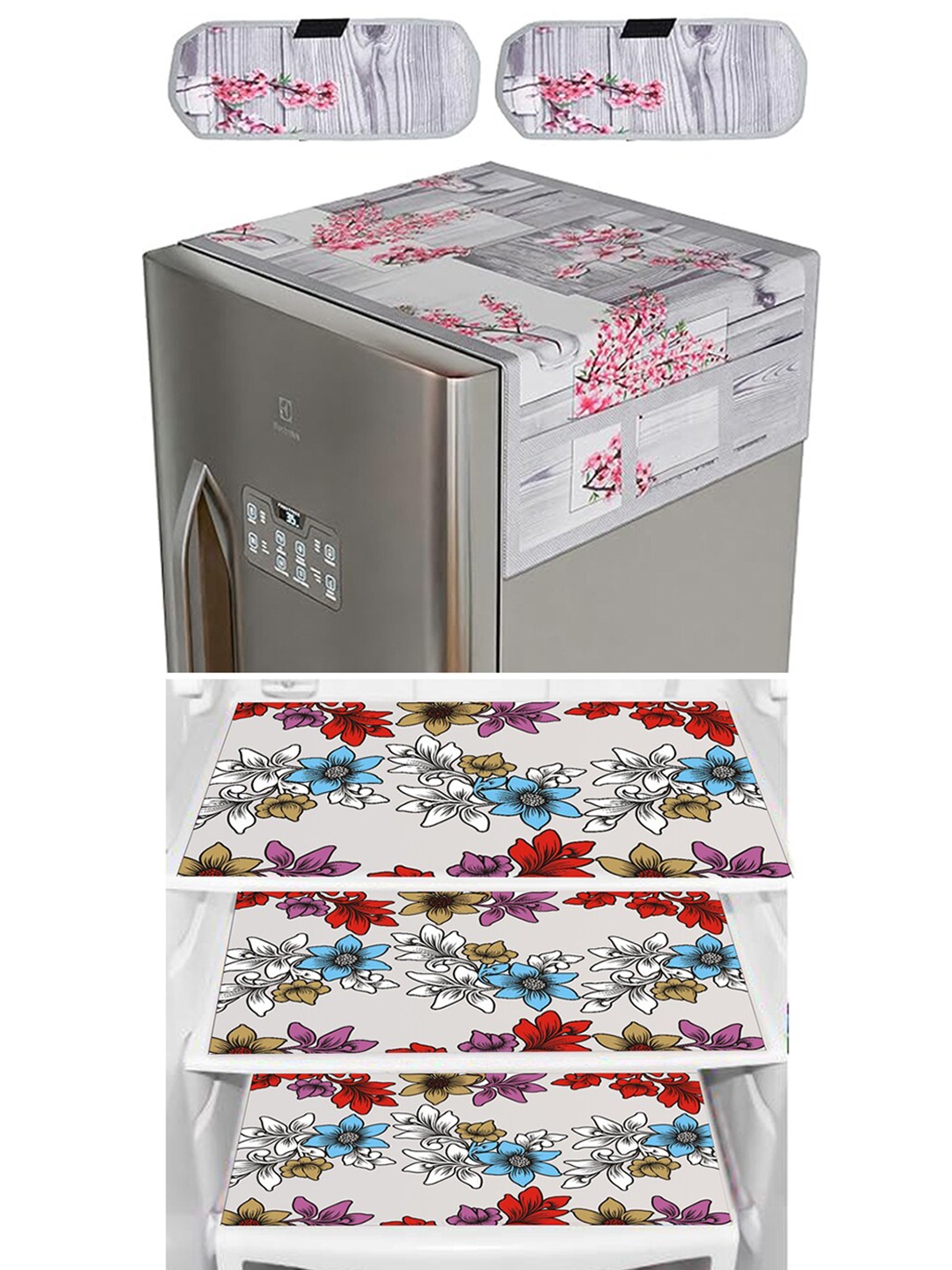 

Dakshya Industries Blue & Grey 6 Pieces Floral Printed Refrigerator Covers With Mats