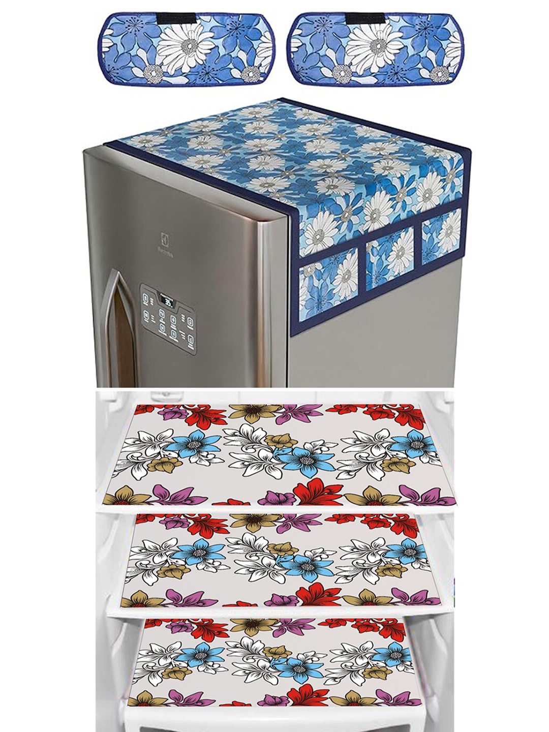 

Dakshya Industries 6 Pieces Blue & White Floral Printed Refrigerator Covers