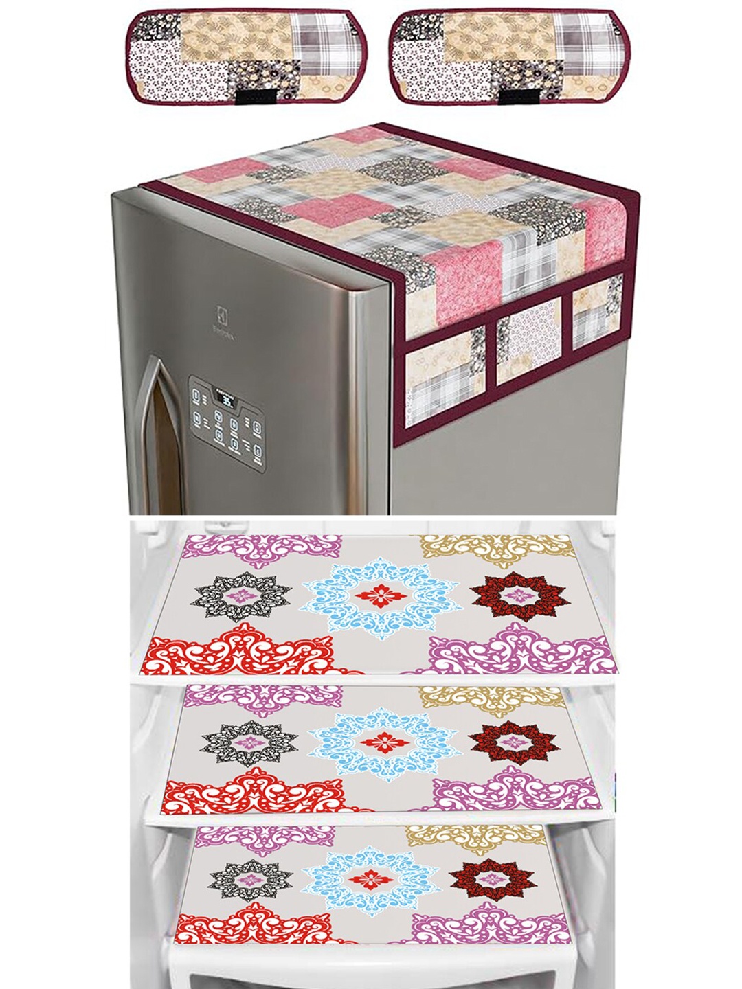 

Dakshya Industries 6 Pieces Pink & Grey Floral Printed Refrigerator Covers