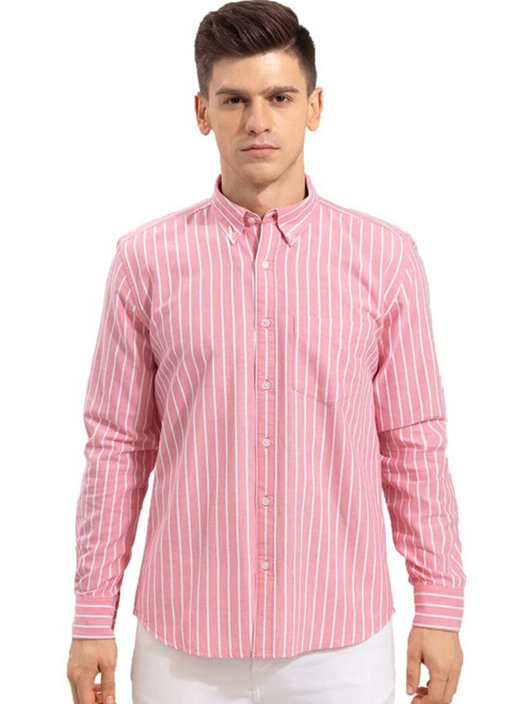 

Bought First Premium Vertical Striped Button-Down Collar Shirt, Pink