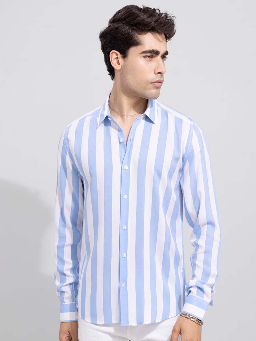 

Bought First Spread Collar Premium Striped Casual Shirt, Blue