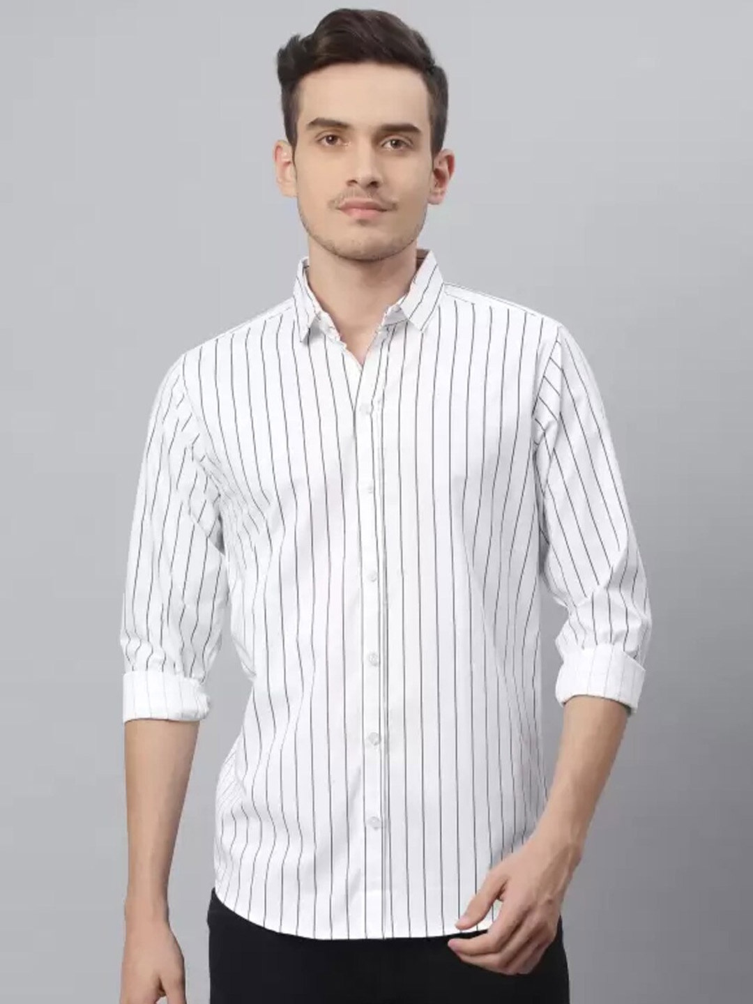 

Bought First Premium Vertical Striped Spread Collar Shirt, White