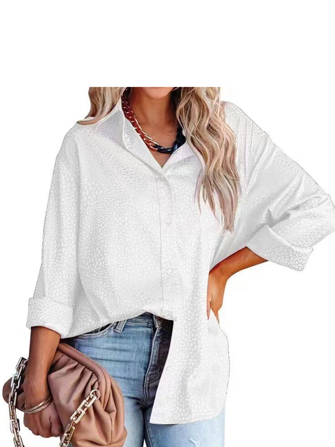 

StyleCast White Abstract Printed Long Sleeves Satin Casual Shirt