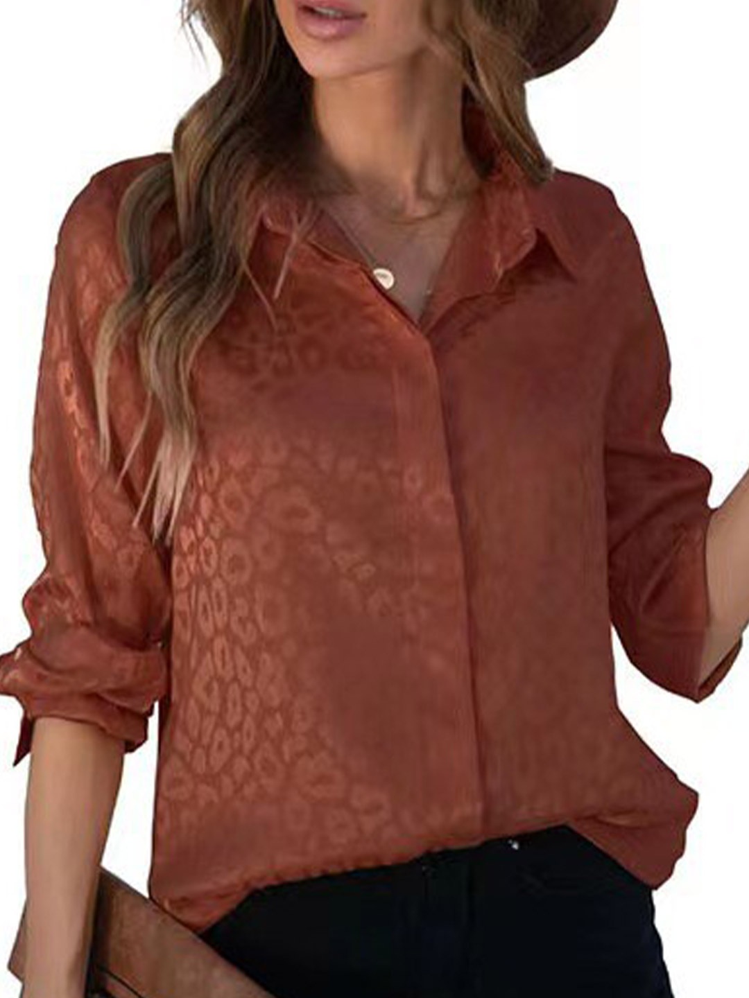 

StyleCast Brown Animal Printed Long sleeves Satin Casual Shirt