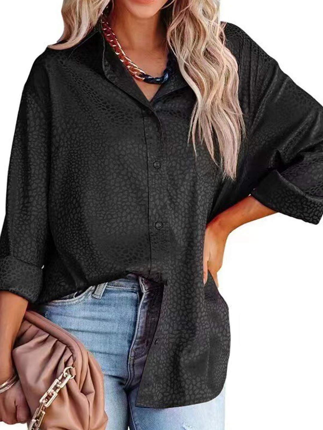 

StyleCast Printed Spread Collar Long Sleeves Cotton Casual Shirt, Black