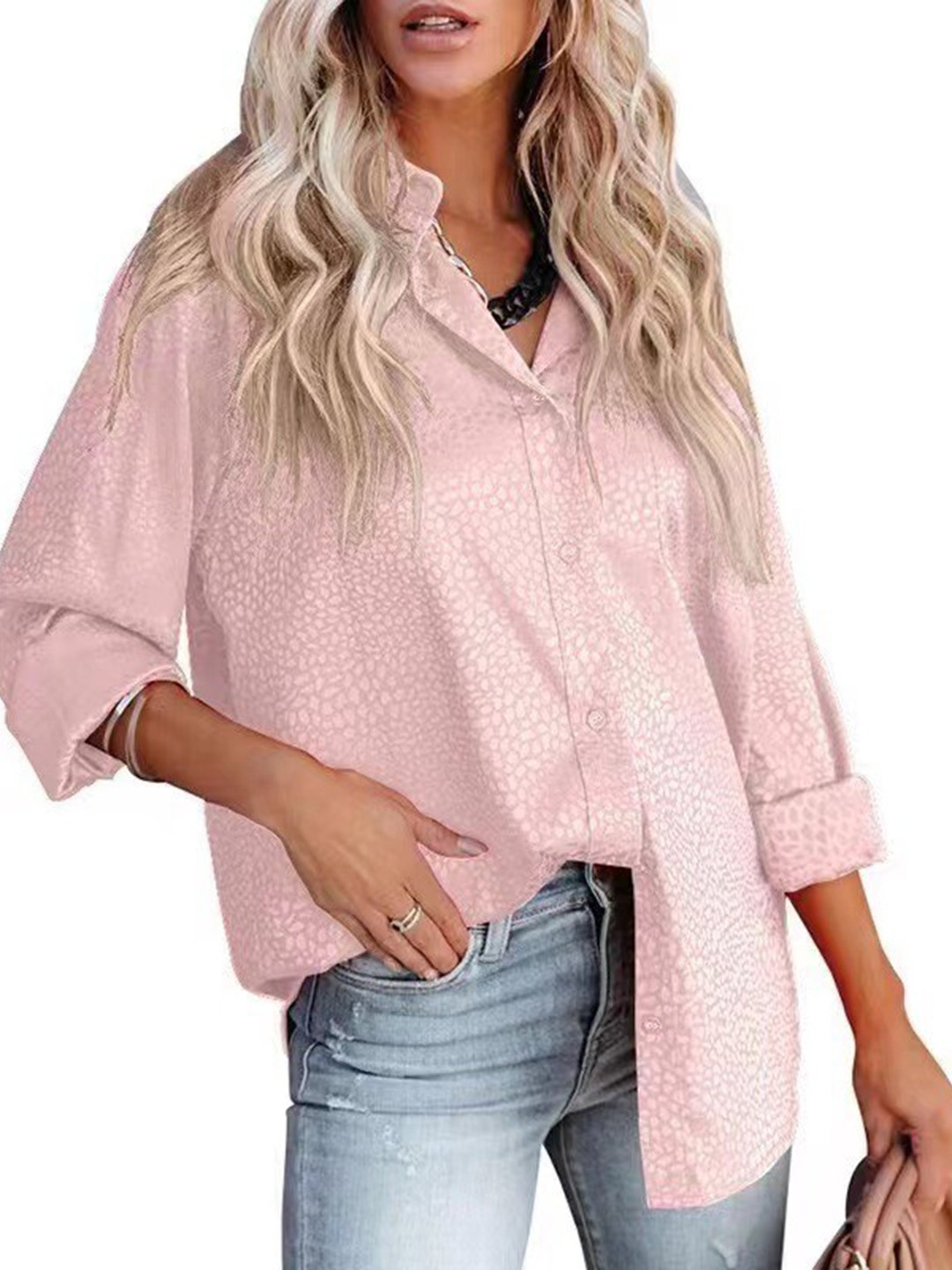 

StyleCast Pink Abstract Printed Long Sleeves Satin Casual Shirt