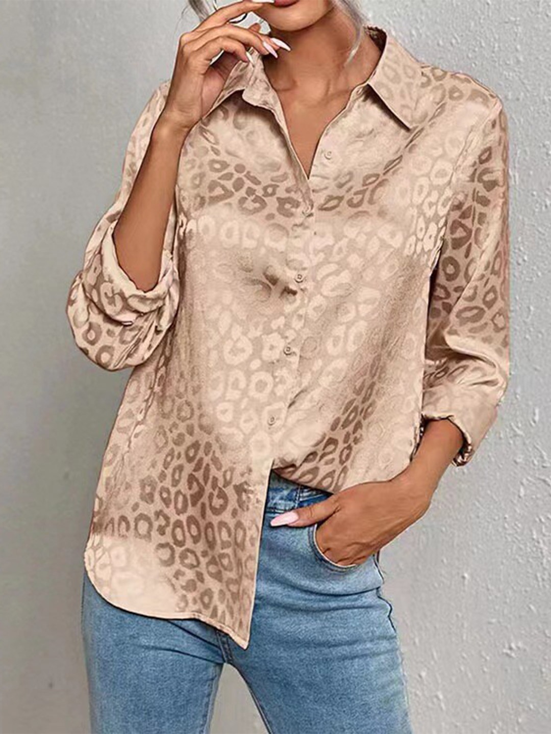 

StyleCast Beige Abstract Printed Spread Collar Casual Shirt