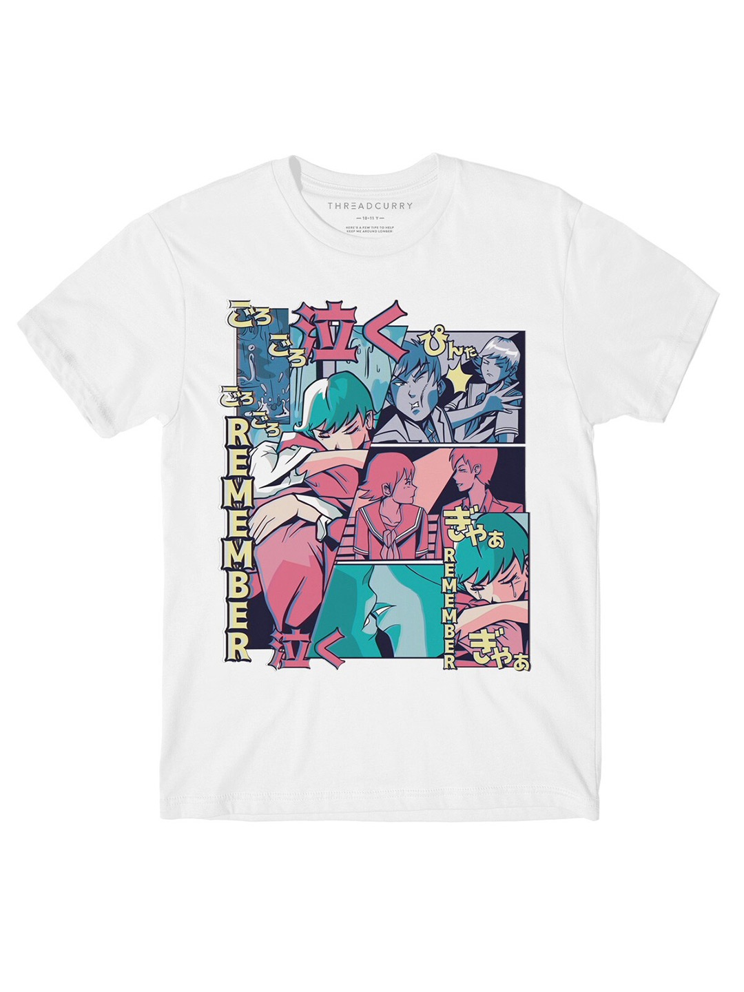 

THREADCURRY Boys Anime Style Old Love Memory Comic Book Style Printed Cotton T-shirt, White