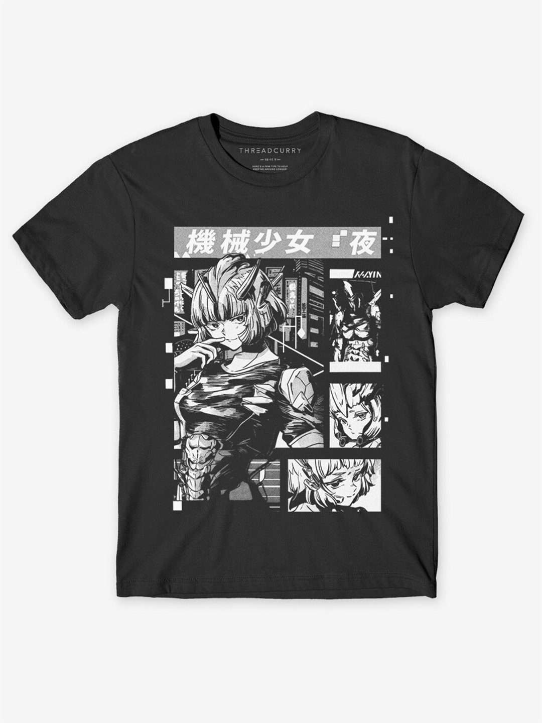 

THREADCURRY Boys Anime Printed Round Neck Cotton T-shirt, Black