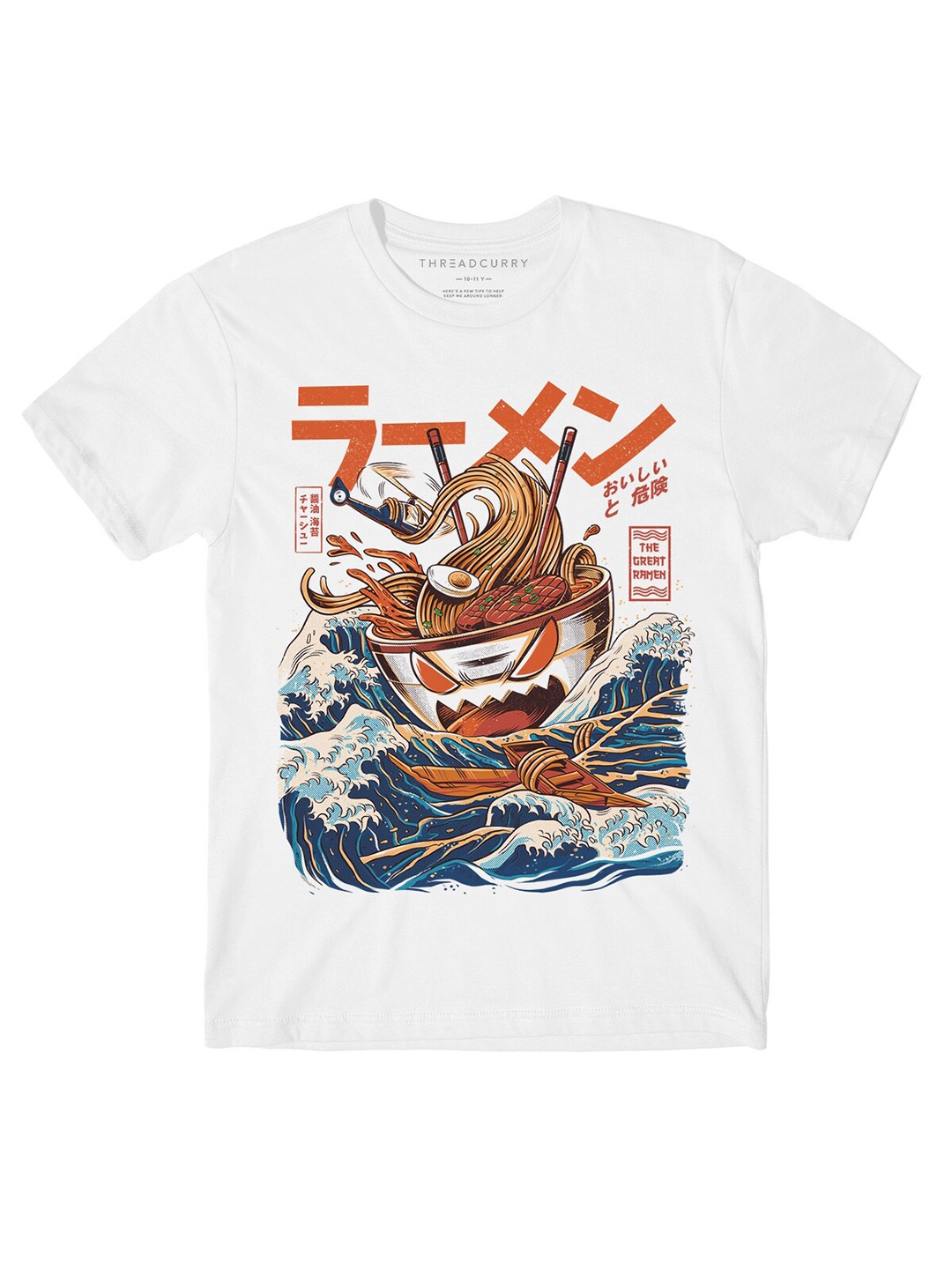 

THREADCURRY Boys The Great Sushi Dragon Printed Round Neck Cotton T-shirt, White