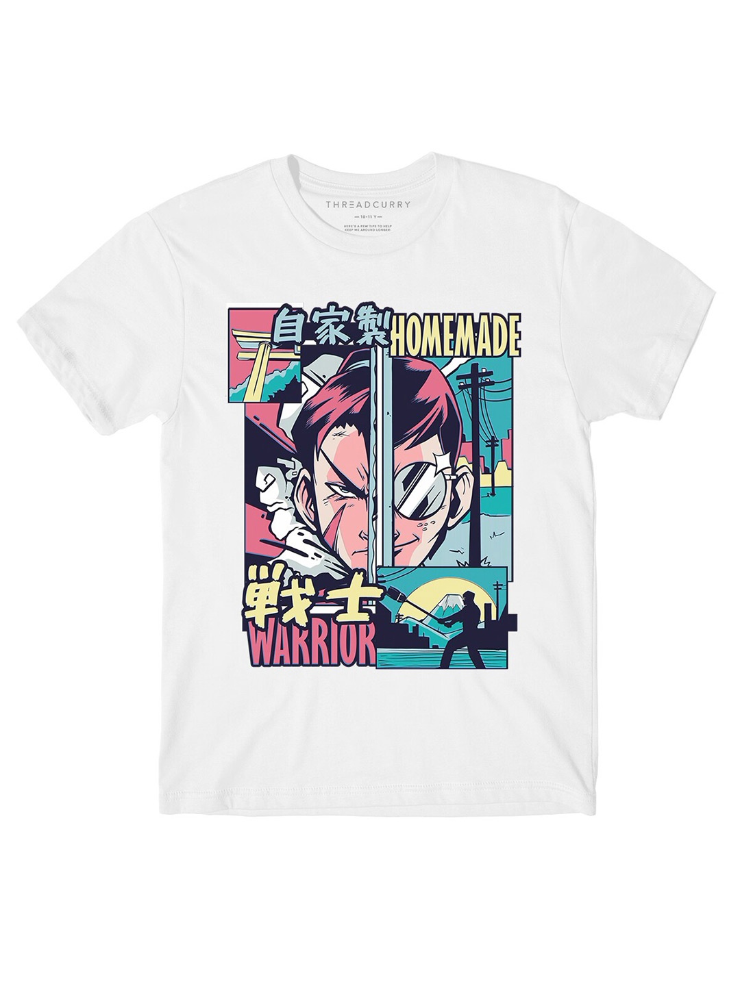 

THREADCURRY Boys Anime Graphic Printed Cotton Casual T-shirt, White