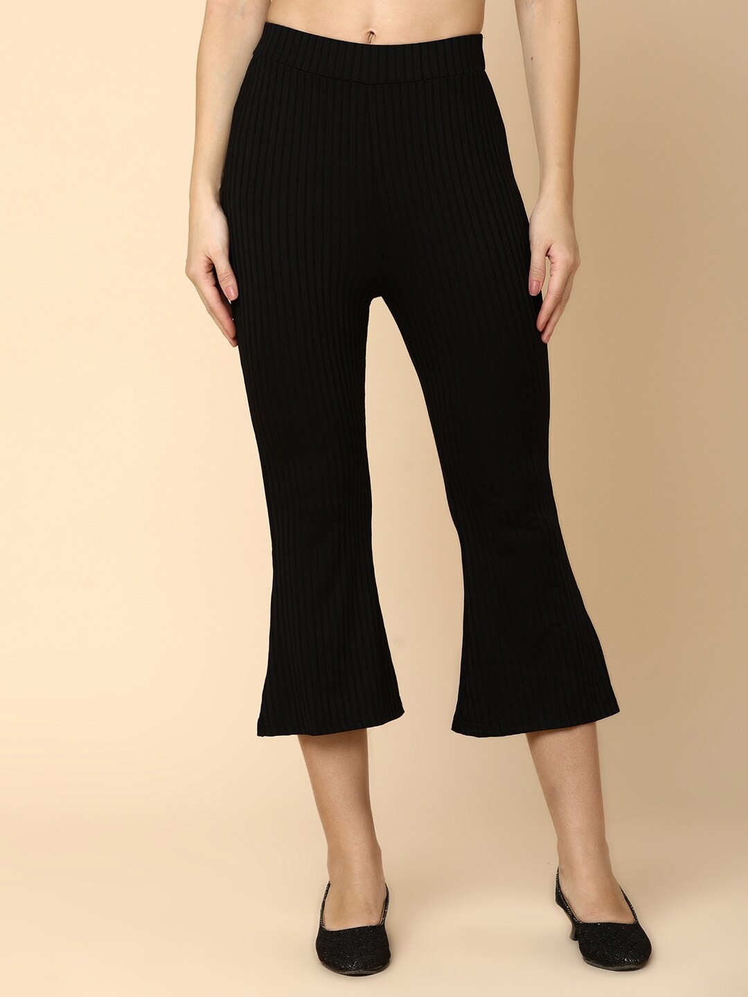 

V-Mart Women Cotton Cropped Bootcut Trousers, Black