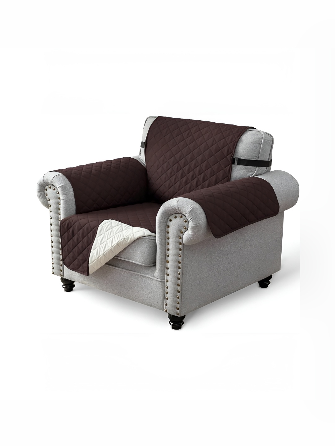 

HOUSE OF QUIRK Brown Solid Polyester 1 Piece Sofa Cover With Arms