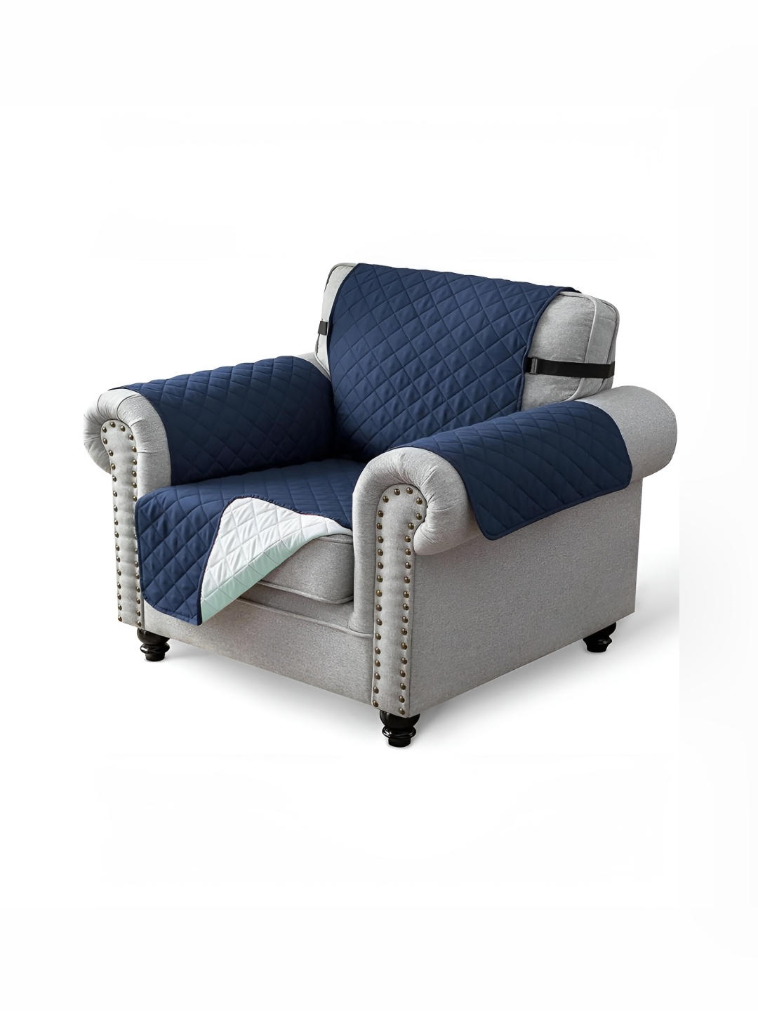 

HOUSE OF QUIRK Navy Blue Solid 1 Seater Reversible Sofa Slipcovers
