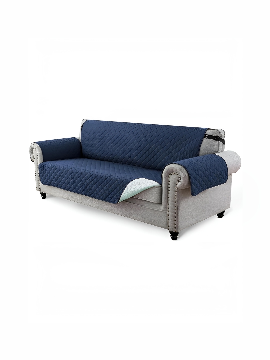 

HOUSE OF QUIRK Navy Blue Solid 3 Seater Reversible Sofa Slipcovers