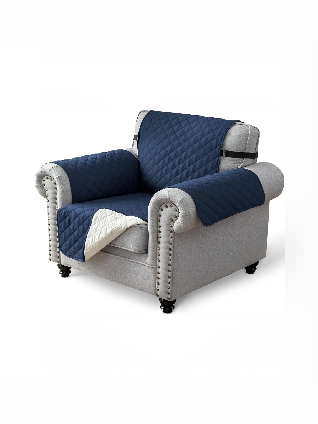 

HOUSE OF QUIRK Navy Blue Checked 1 Seater Reversible Sofa Slipcovers