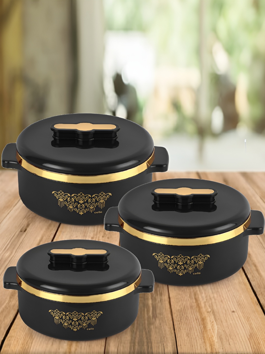 

Cello Black & Gold-Toned 3 Pieces Stainless Steel Food Container