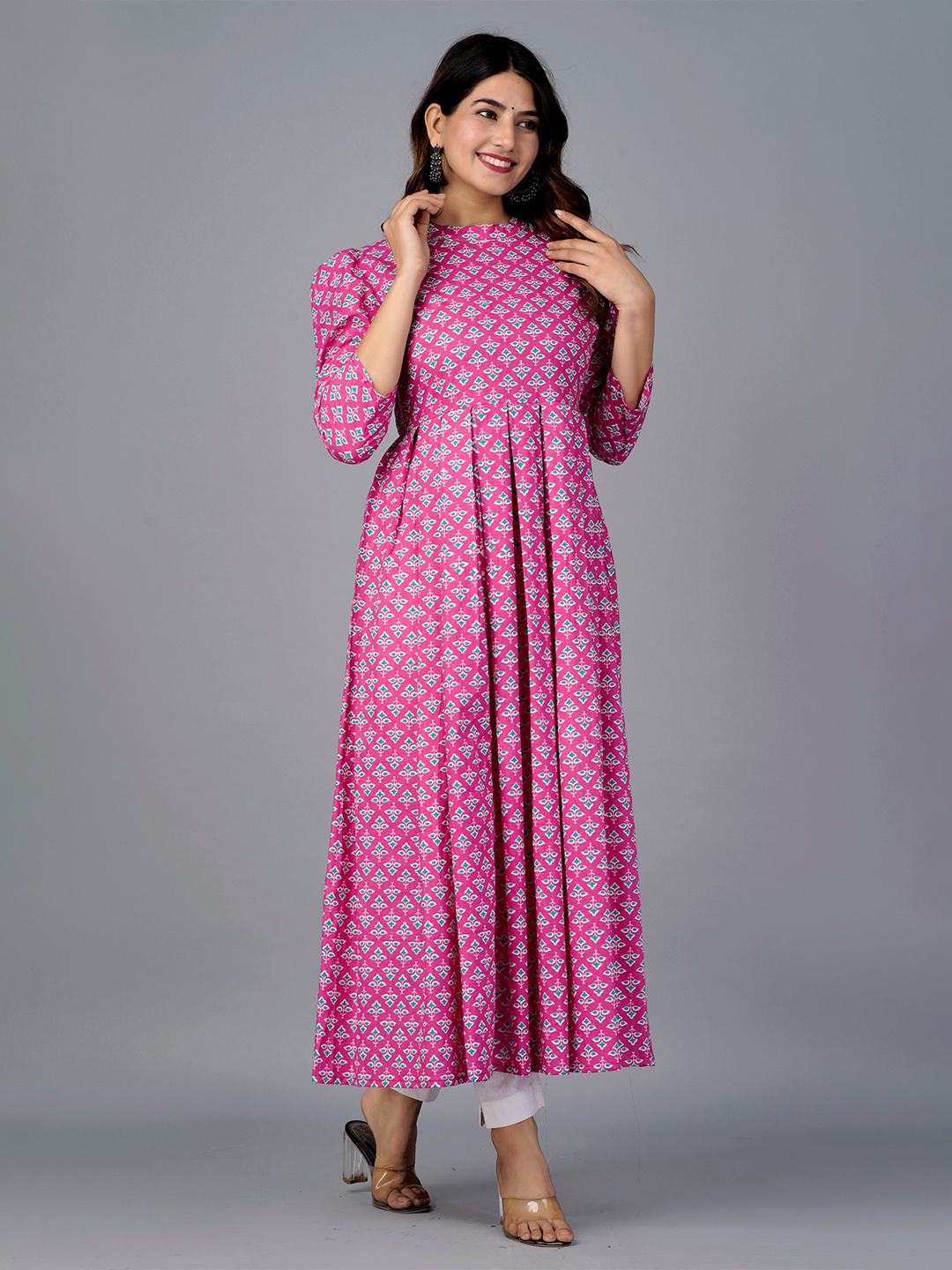 

JAIPURI COLLECTION Ethnic Motifs Printed Cotton Anarkali Kurta, Pink