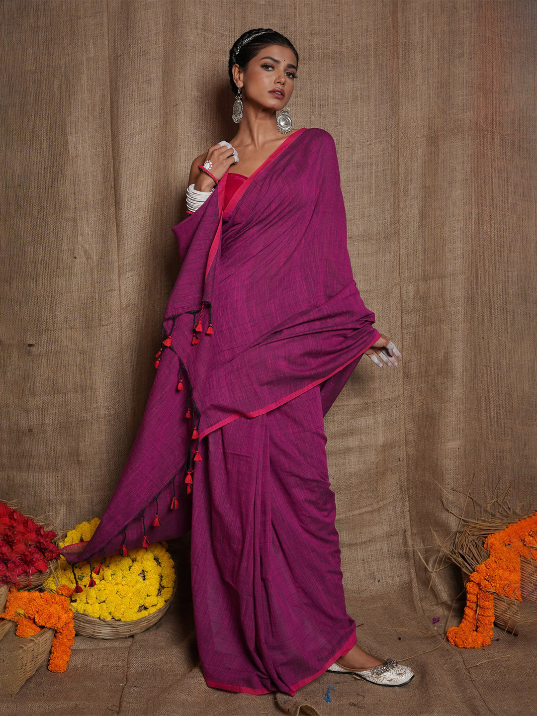 

Unnati Silks Pure Linen Jamdani Saree, Pink