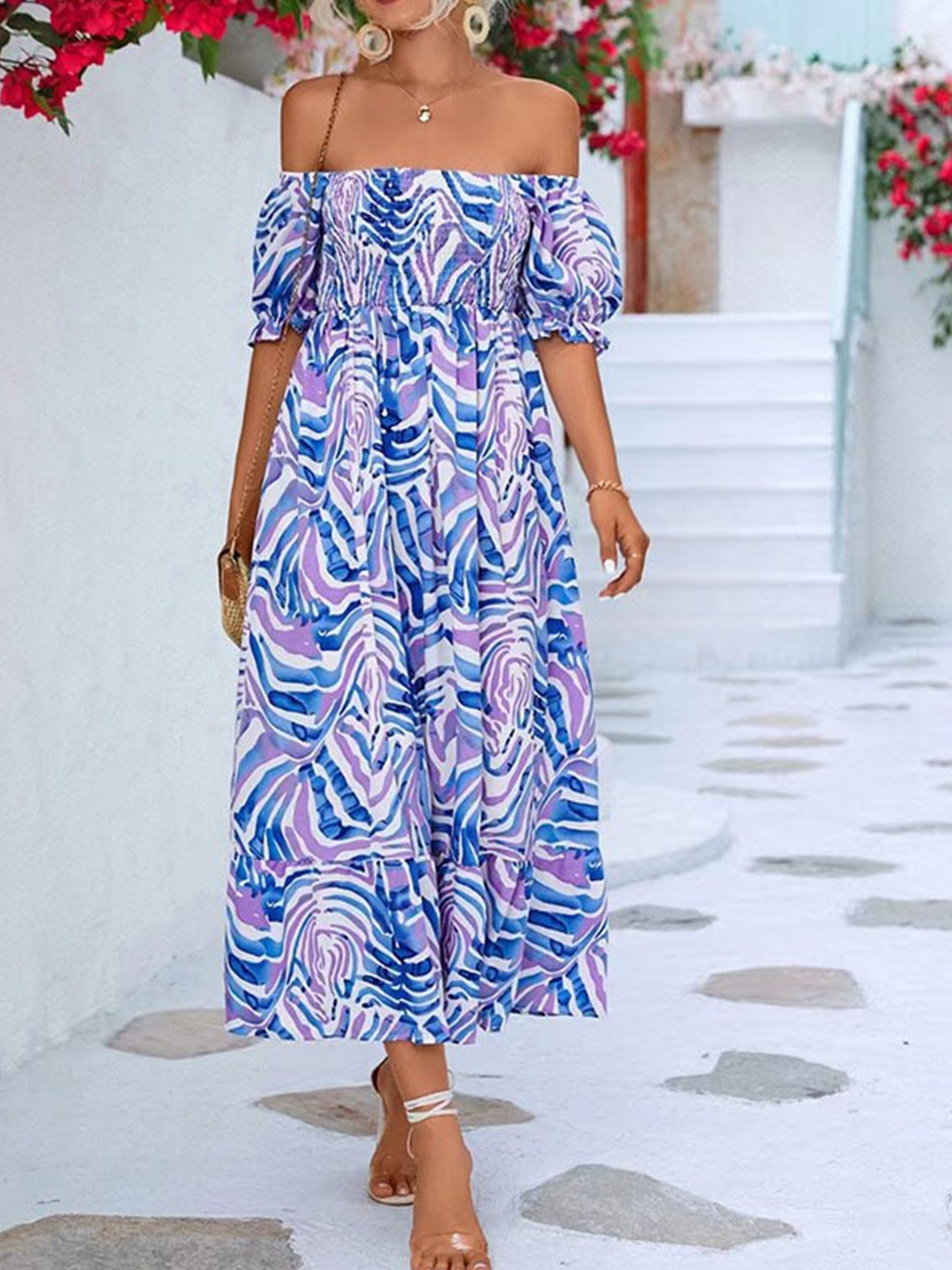 

StyleCast Floral Print Off-Shoulder Puff Sleeves Maxi Dress, Blue
