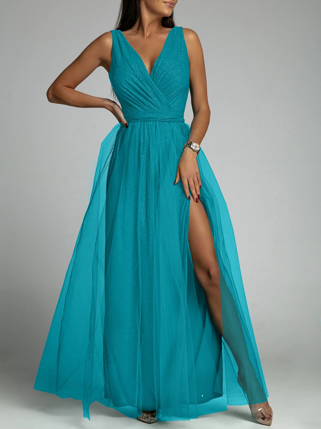 

StyleCast V Neck Sleeveless Flared Maxi Dress, Blue