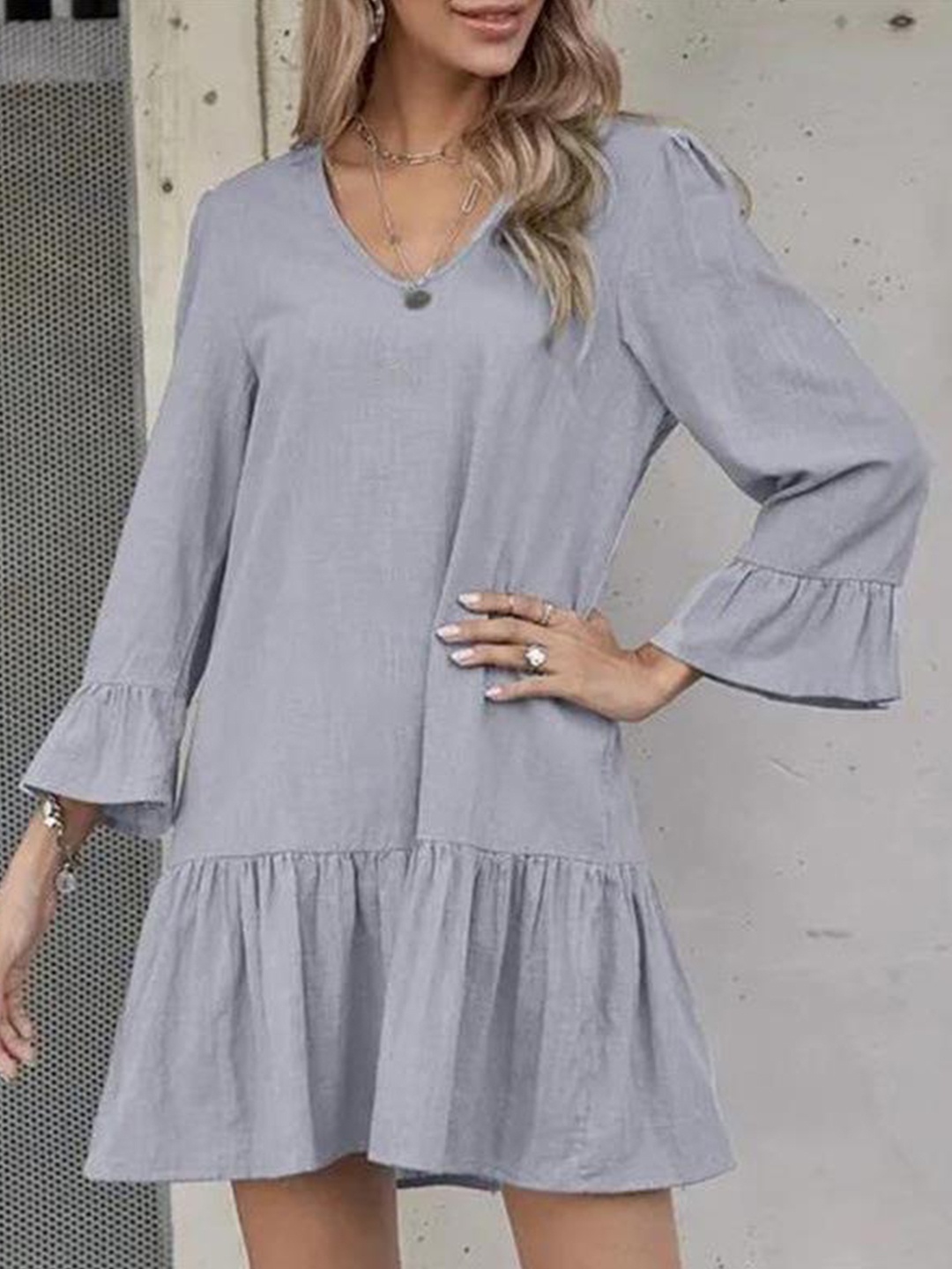 

StyleCast Purple V-neck Bell Sleeve Drop-Waist Dress