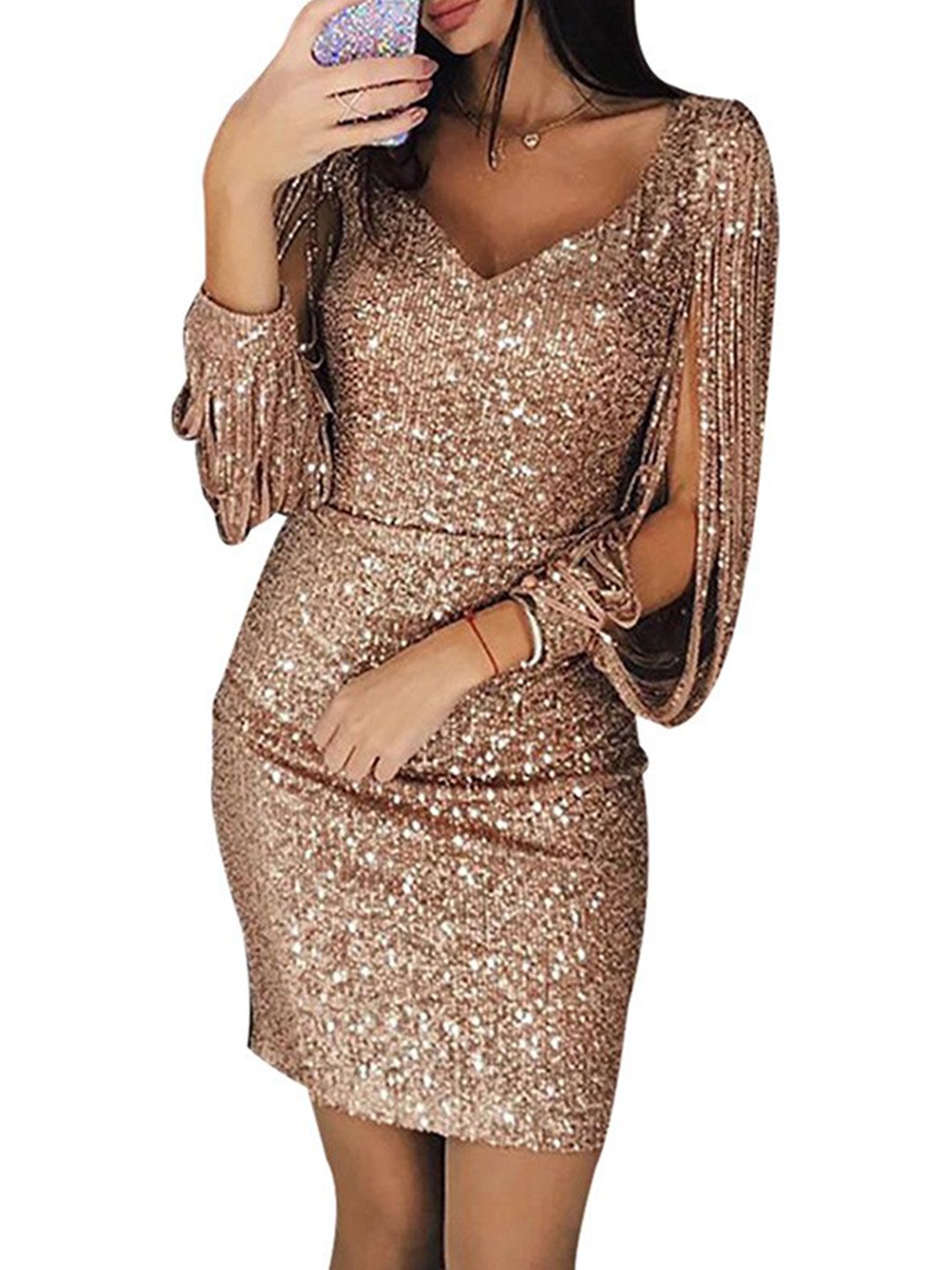 

StyleCast Brown Embellished Bodycon Mini Dress