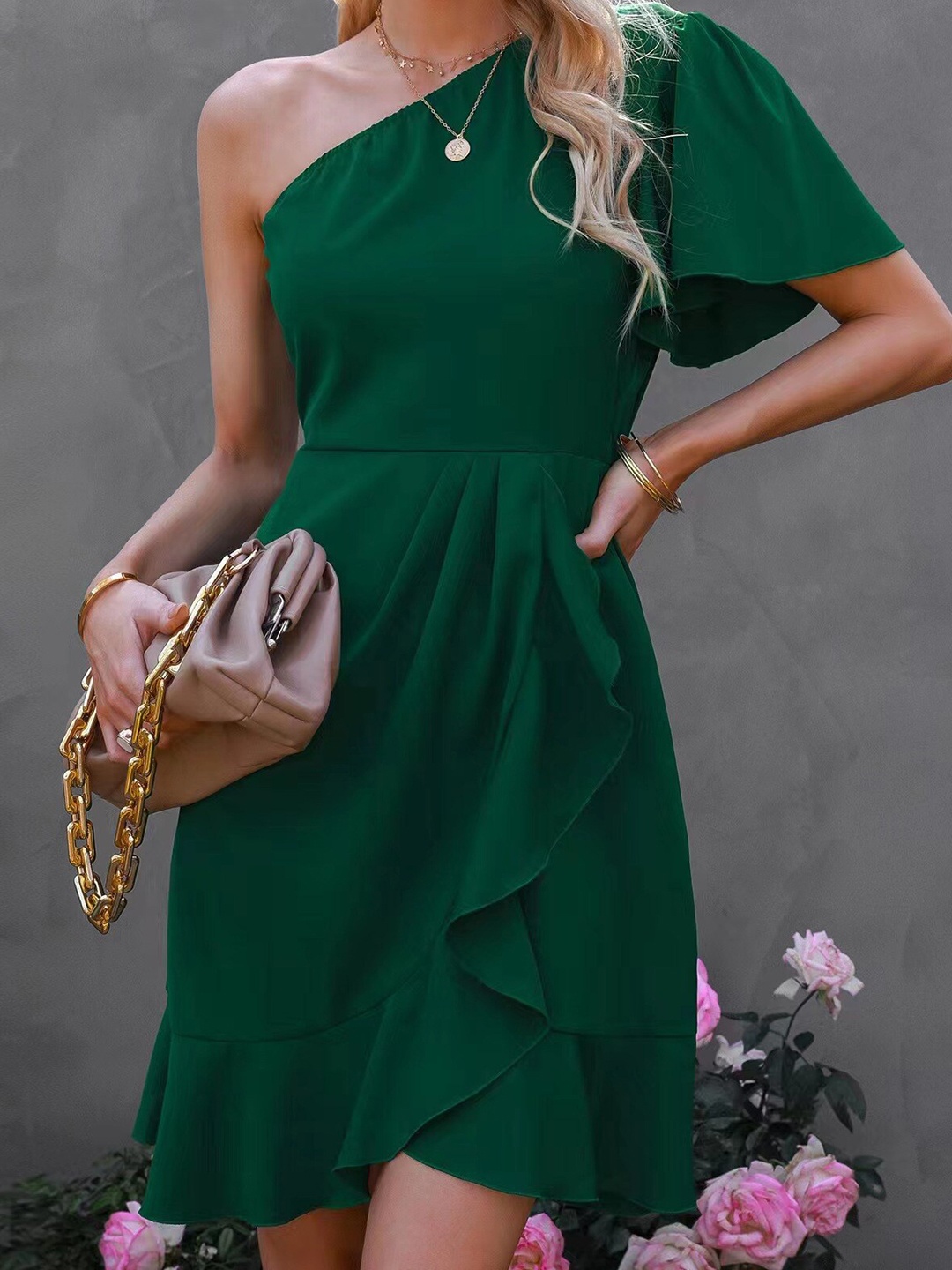 

StyleCast Green One Shoulder Fit and Flare Mini Dress