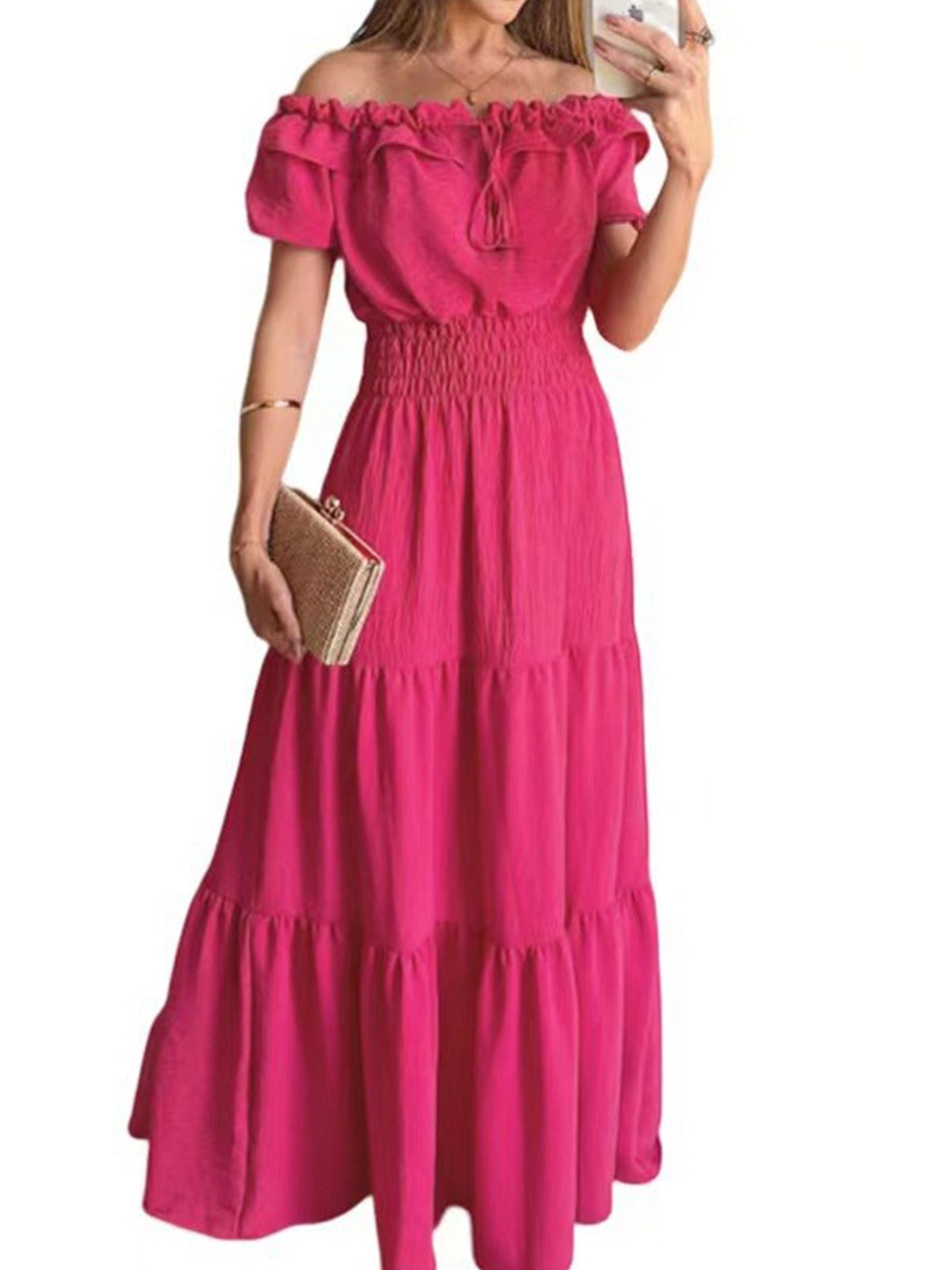 

StyleCast Pink Off-Shoulder Flutter Sleeve Maxi Dress