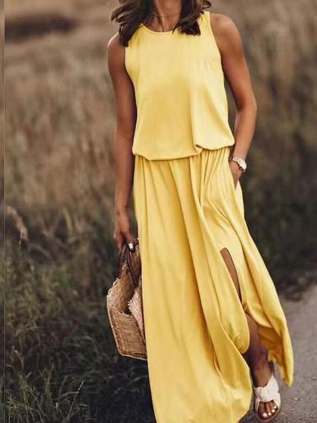 

StyleCast Round Neck Sleeveless Maxi Dress, Yellow