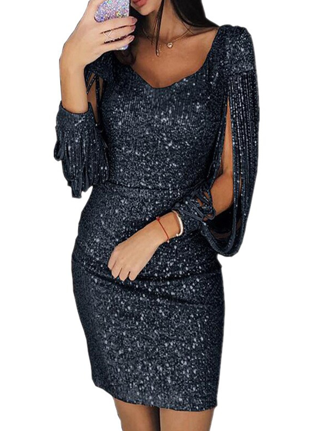 

StyleCast Sequin Embellished Sweetheart Neck Sheath Mini Dress, Black