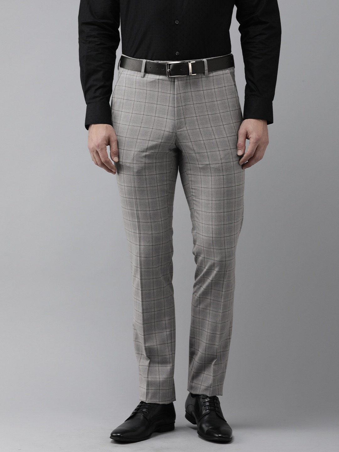 

Van Heusen Men Checked Slim Fit Formal Trousers, Grey