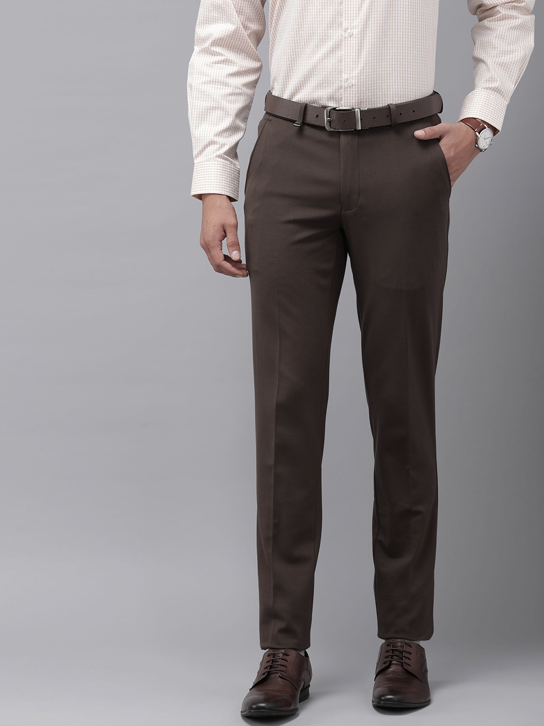 

Van Heusen Men Solid Skinny Fit Formal Trousers, Brown