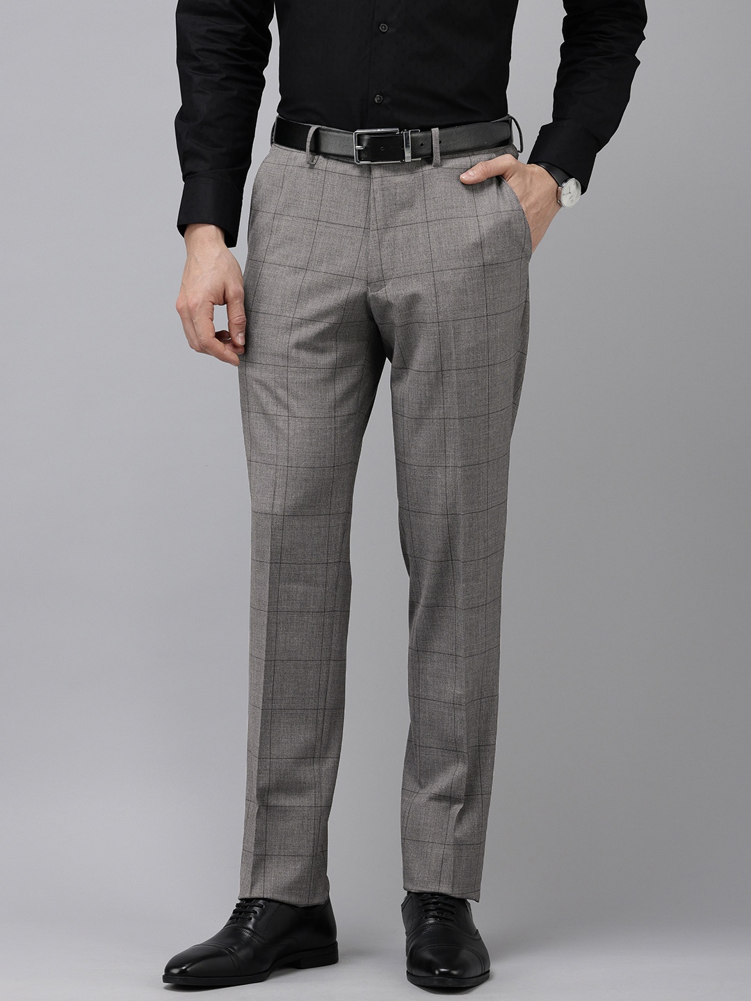 

Van Heusen Men Checked Slim Fit Formal Trousers, Grey