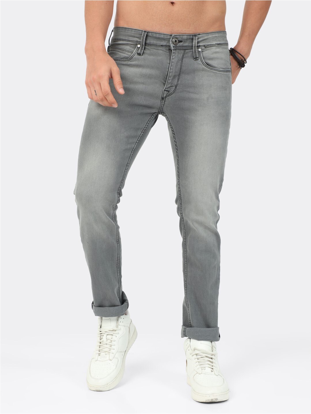 

BADMAASH Men Grey Slim Fit Heavy Fade Stretchable Jeans