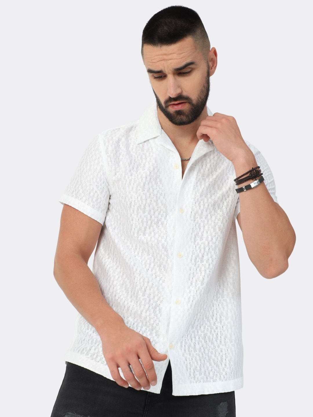 

BADMAASH Slim Fit Self Design Casual Shirt, White