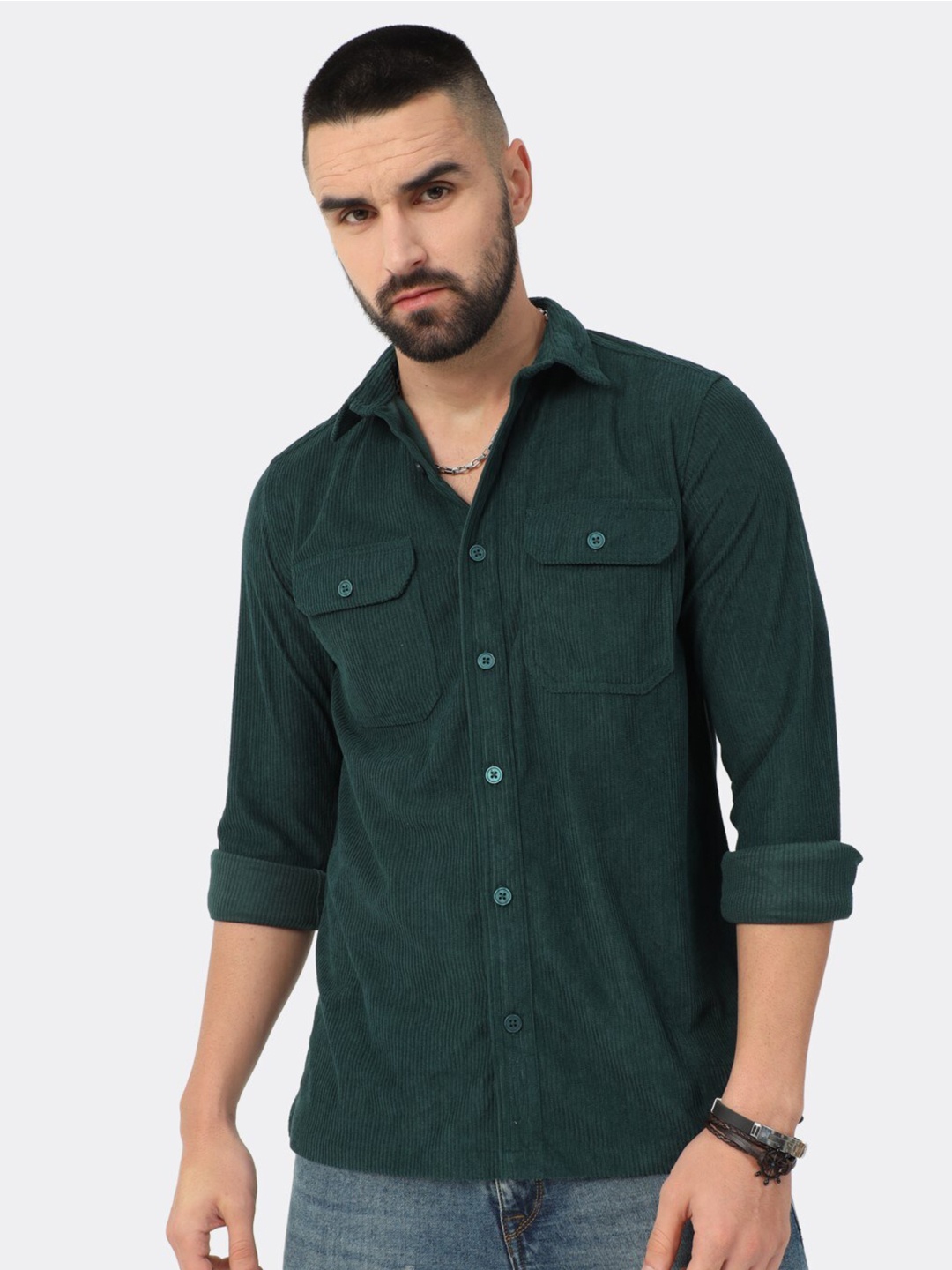 

BADMAASH Slim Fit Long Sleeve Casual Shirt, Green