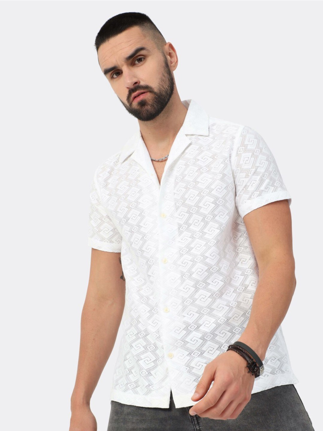 

BADMAASH Slim Fit Self Design Casual Shirt, White